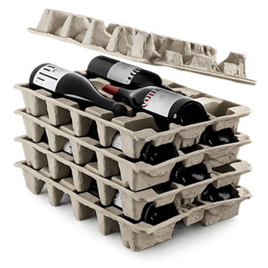 Pulp Fiber Wine Shippers WB13, 3 Bottle Stackable Tray